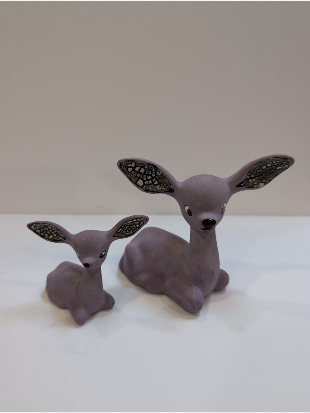 MCM Set Of 2 Lavender Ceramic Anthropomorphic Doe And Fawn